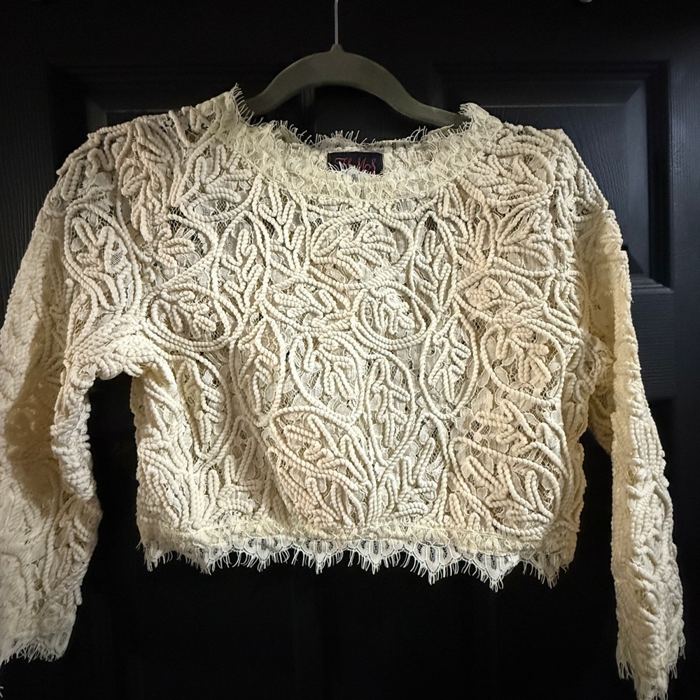 Hot Miami Styles Cream Textured Crop Top
